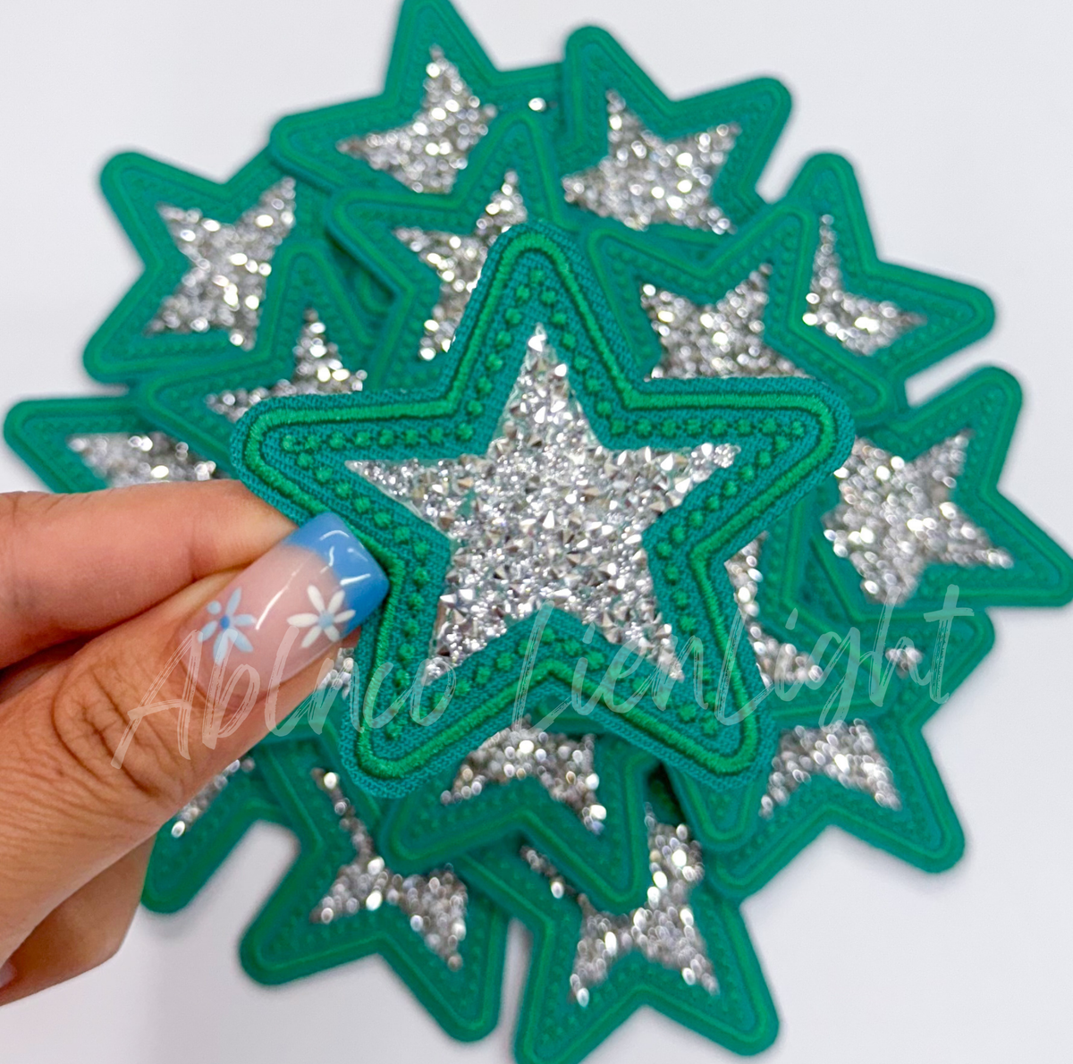 Green rhinestone star embroidery patch trucker hat patches