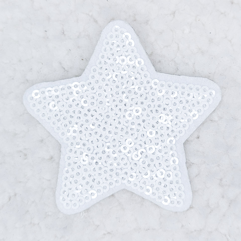 WHITE sequin STAR HAT/POCKET Patch