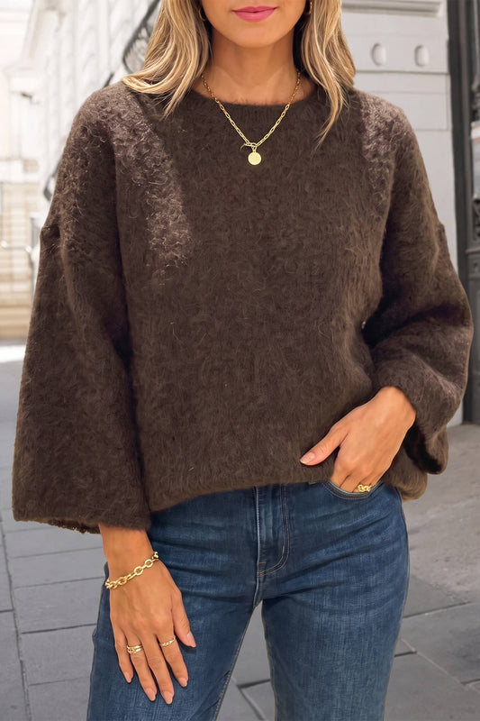 Betty Brown Crewneck Wide Sleeve Sweater