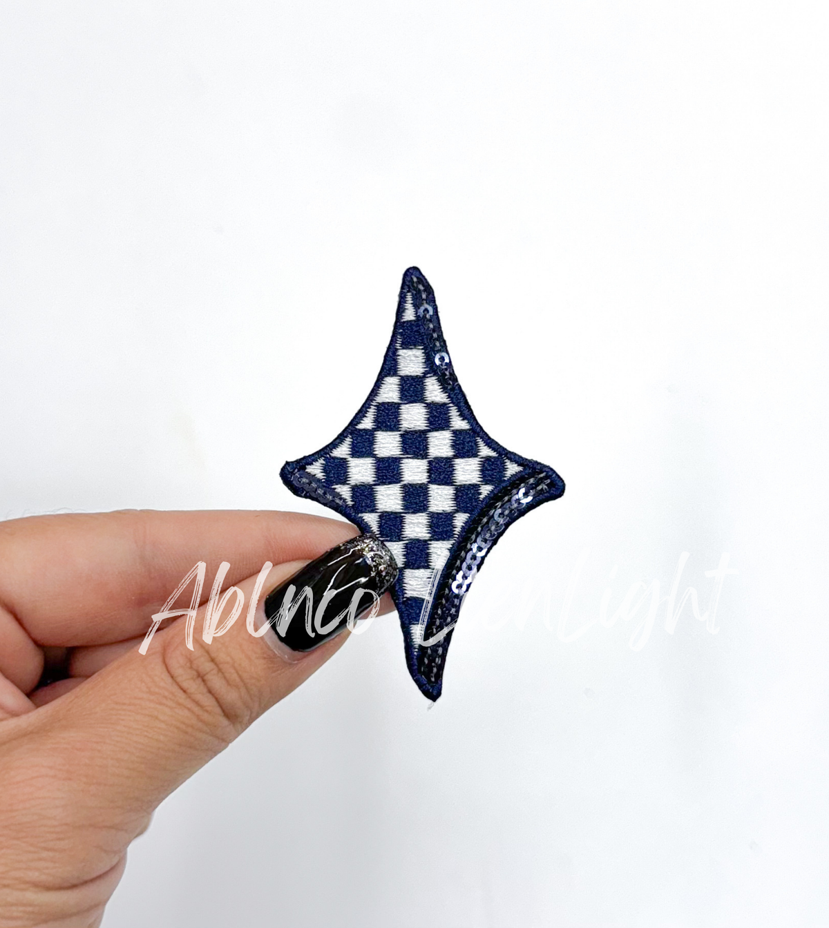 Navy checkered diamond star embroidery sequin patch