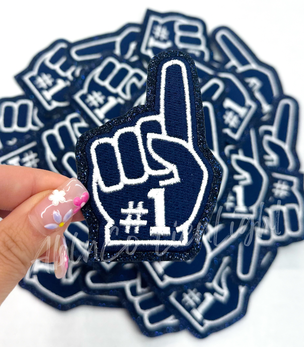 Navy #1 foam finger game day trucker hat patch iron on