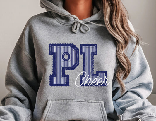 PL Cheer Hoodie- Faux Embroidery- YOU pick Cheer or Lakers under PL