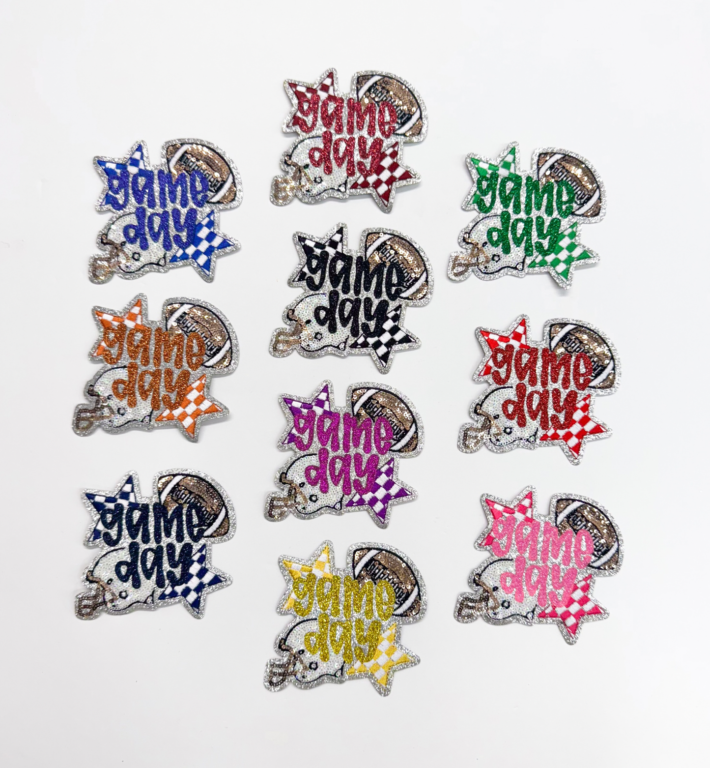 Football Navy Game Day Checkered Star Sequin Patch