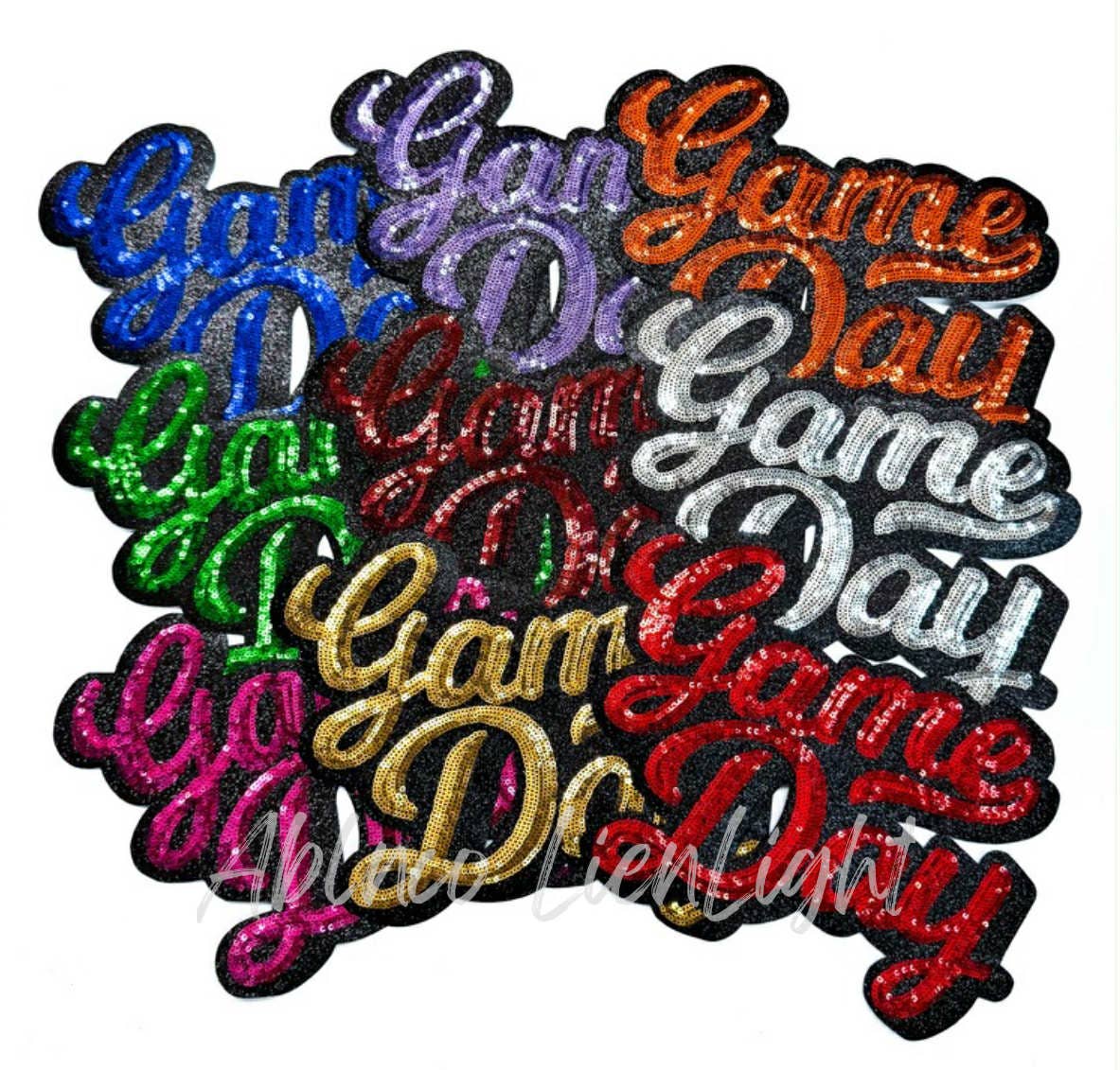 Red Game Day Cursive Sequins Patch