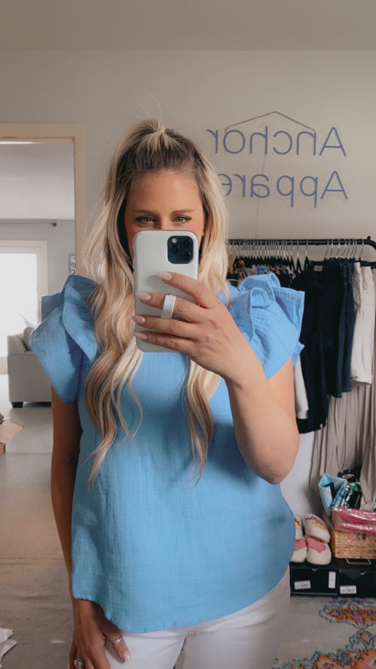 Georgie gauze double ruffle shirt sleeve top
