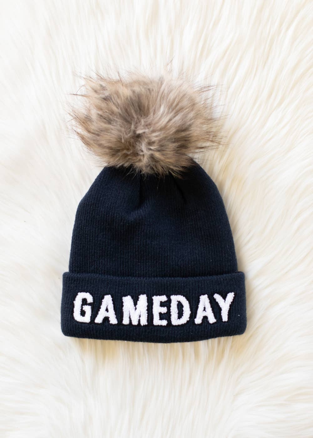 Navy & White Game Day Pom Hat