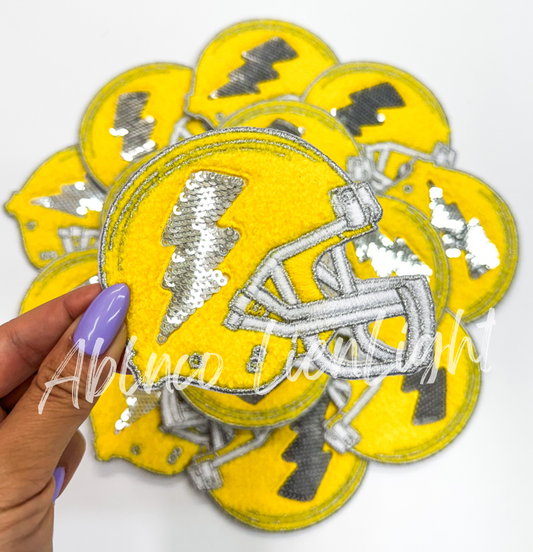Yellow football helmet sequins bolt embroidery patch iron on
