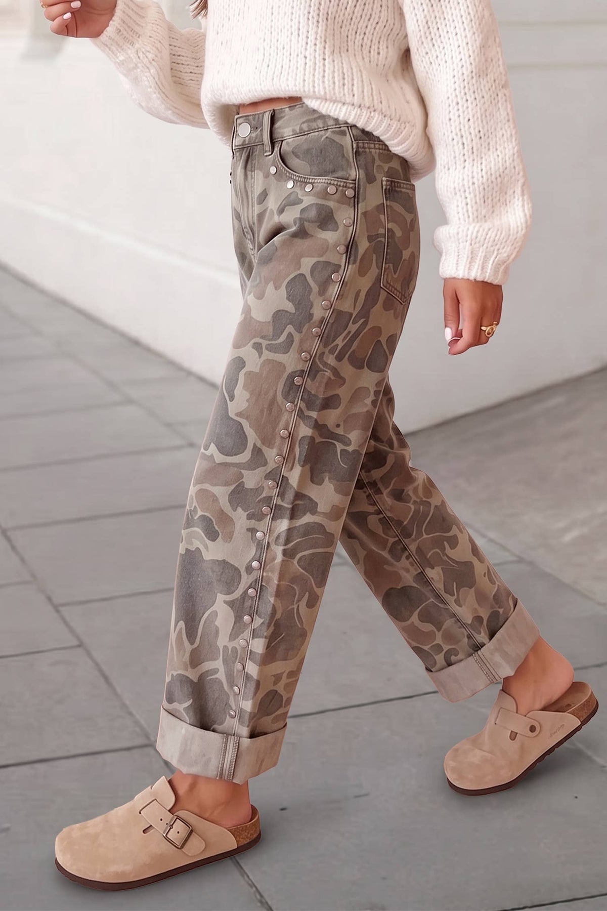 Camo Print Studded Straight Loose Jeans | 4-16 &  1X-4X