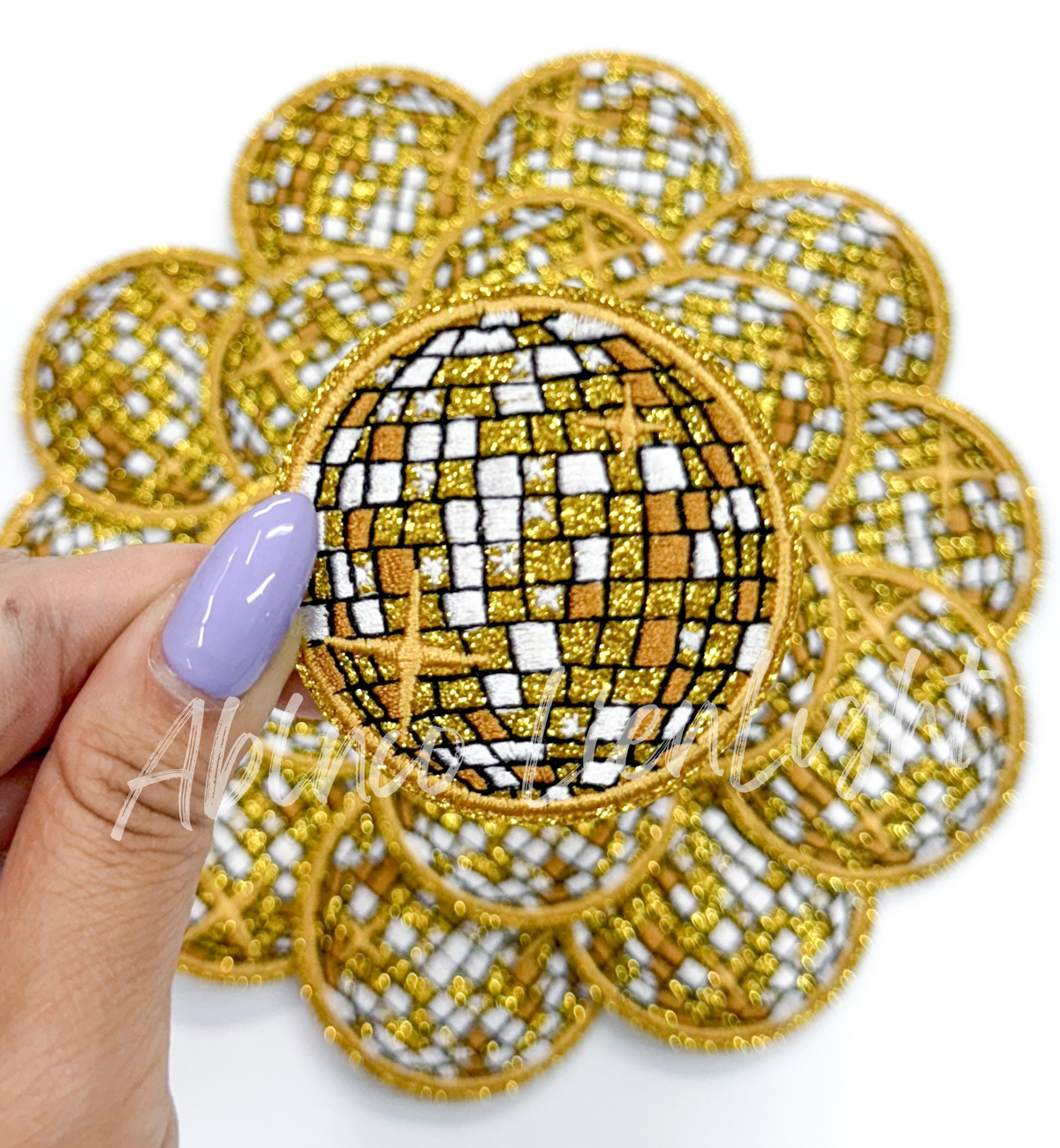 2” Gold glitter disco ball embroidery patch iron on
