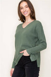 Wren Waffle V-Neck Long Sleeve Center Seamed Sweater