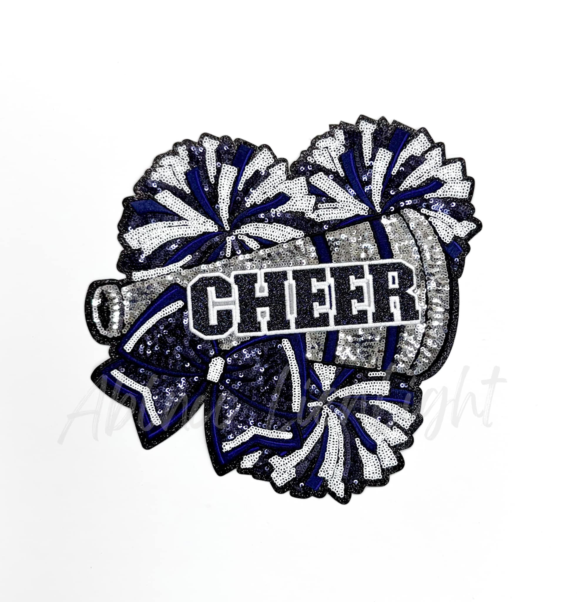 Navy Silver Cheer Bow Megaphone Poms Sequin Patch 