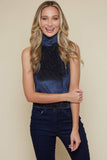 Noelle navy metallic holiday, velvet turtleneck, top