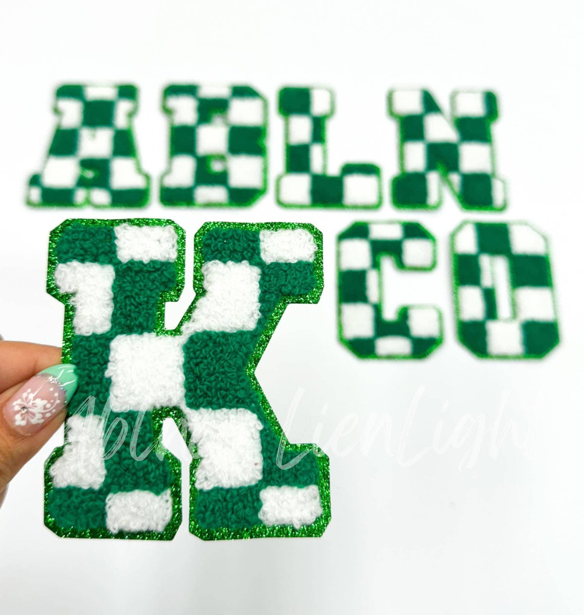 Green Checkered Letters Chenille Embroidery Patch 