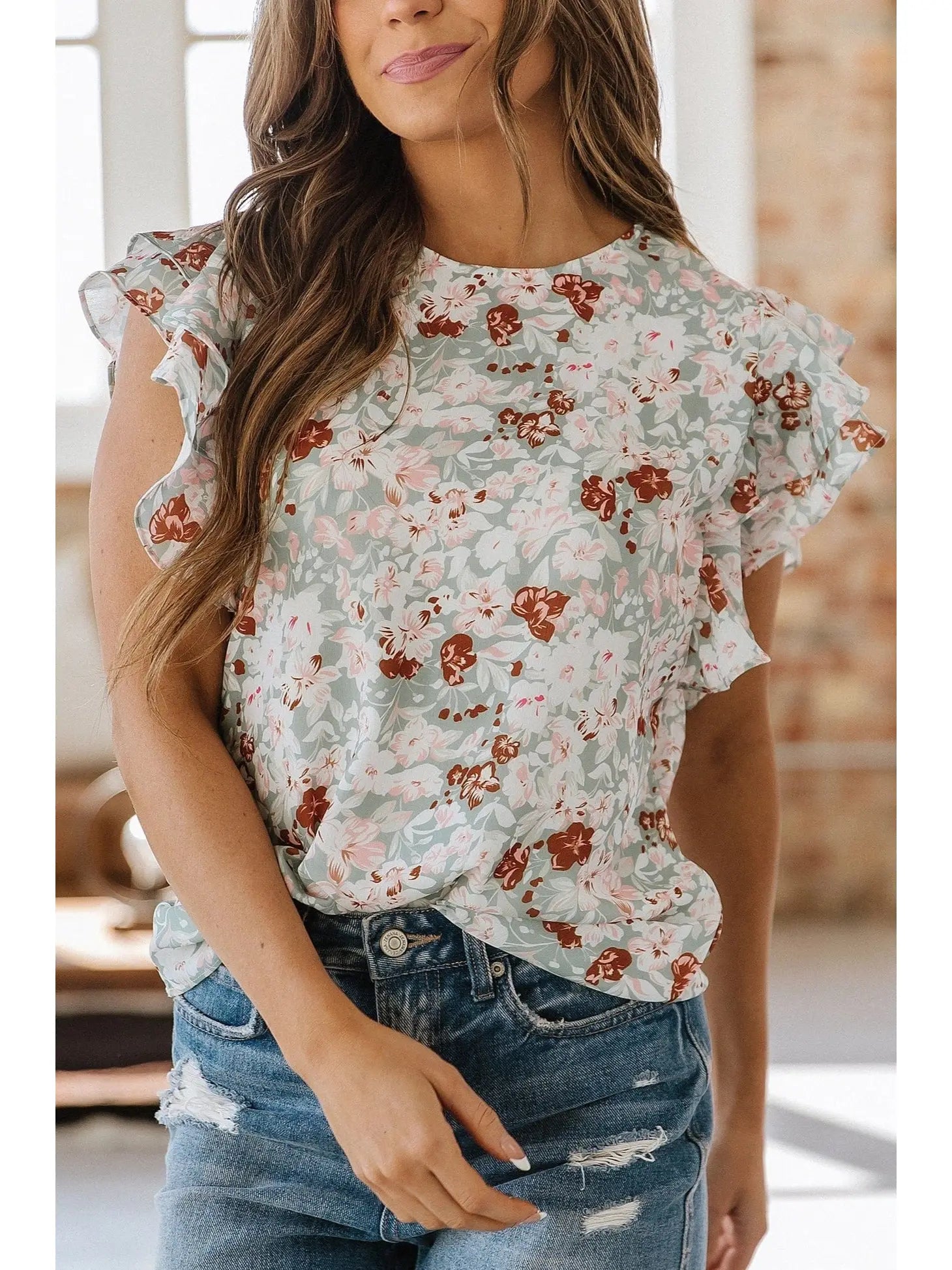 Addilyn Floral Ruffle Sleeve Top