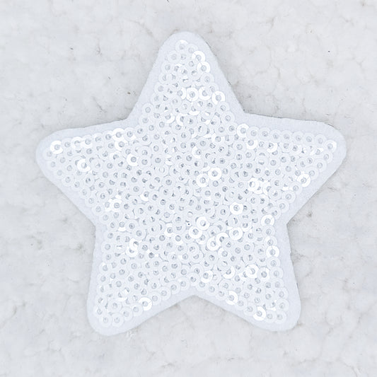 WHITE  sequin STAR HAT/POCKET Patch