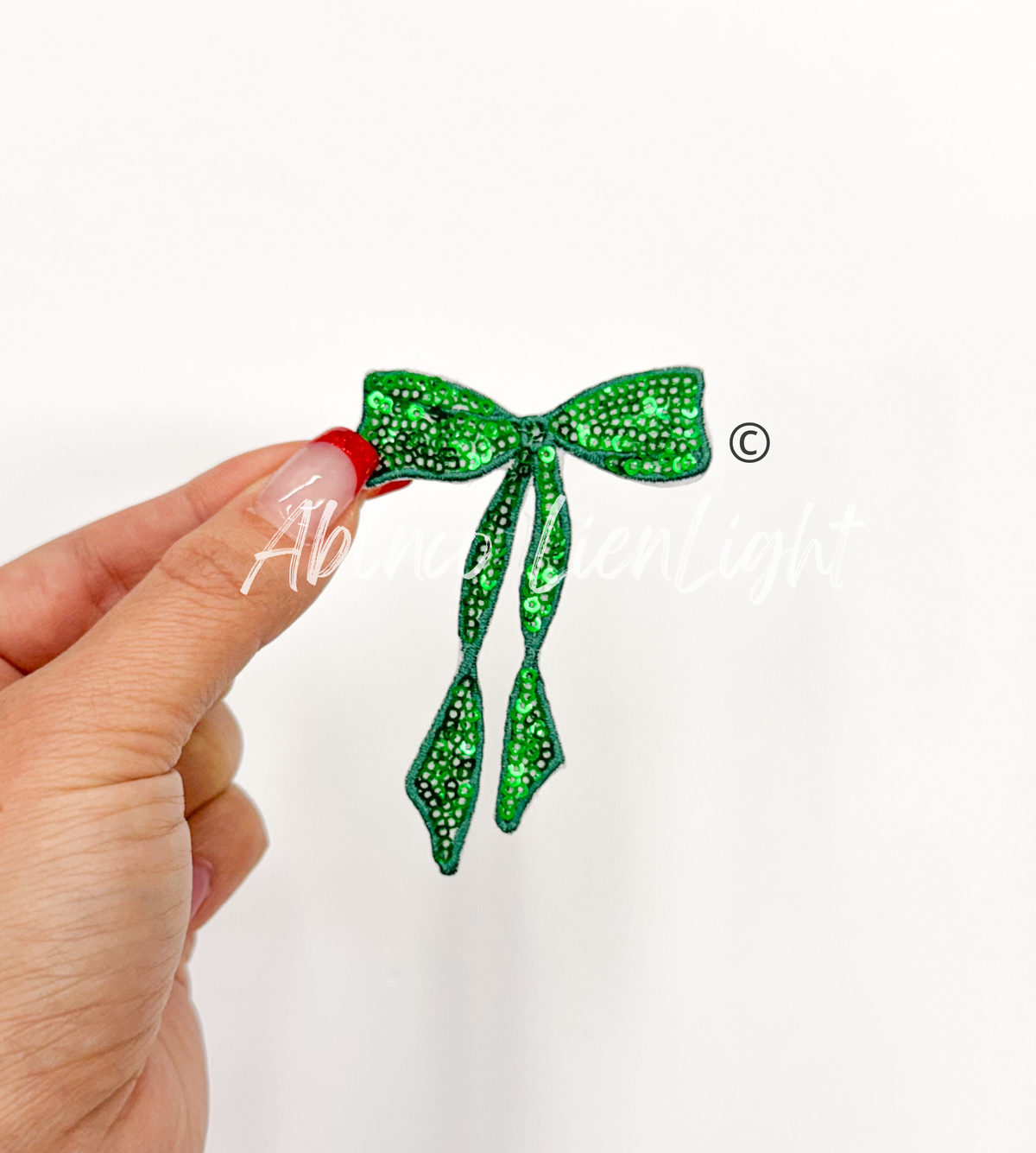 Green Skinny Sequins Embroidery Bow Patch