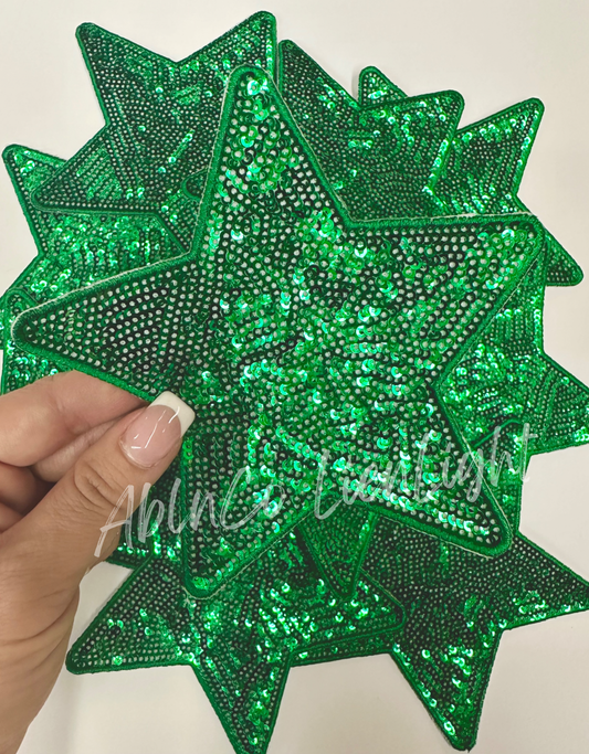 Trucker hat patches 5” green star sequins patch iron on