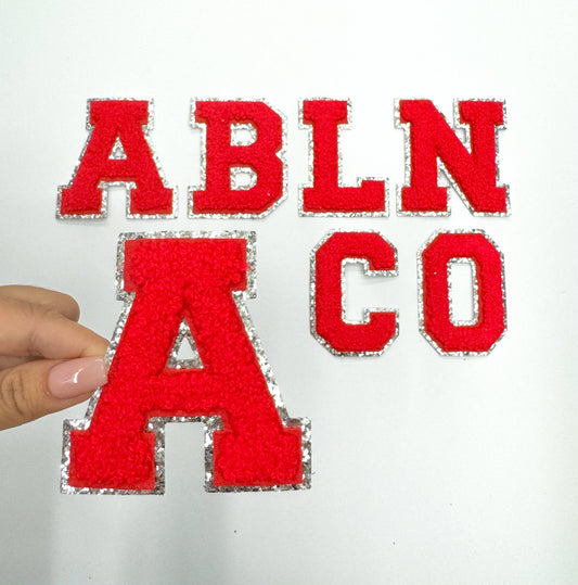 Red Silver Letters Chenille Embroidery Patch