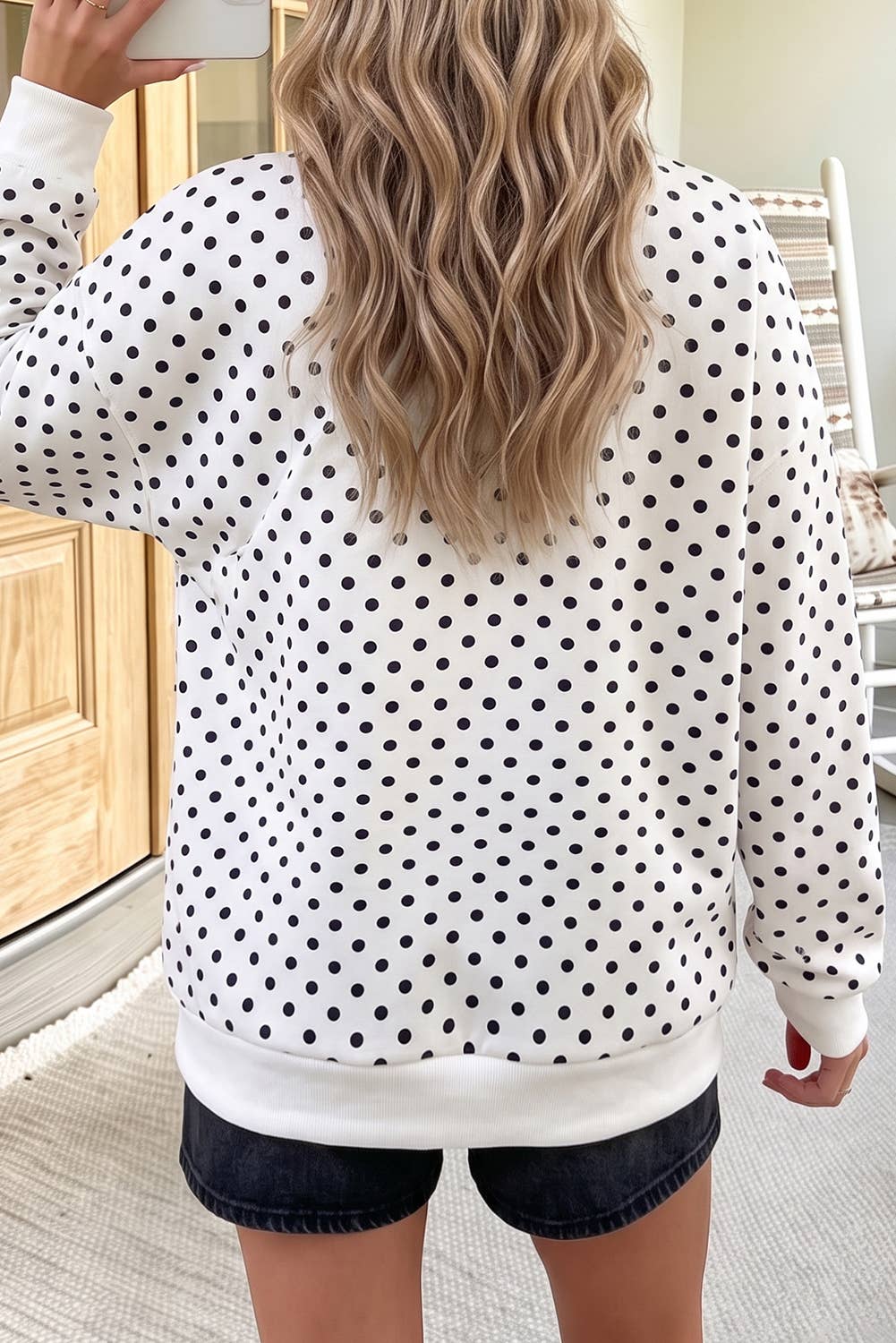 Polka Dot Mock Neck Sweatshirt