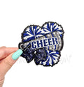 Navy Cheer Bow Megaphone Poms Sequin Patch - Small   