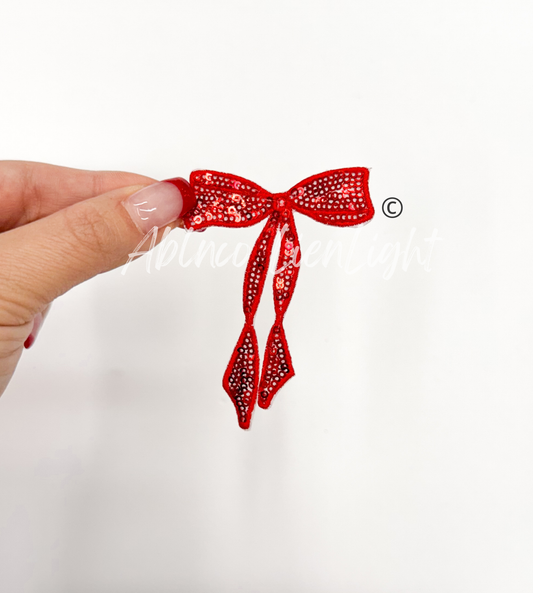 Red Skinny Sequins Embroidery Bow Patch