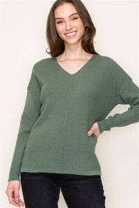 Wren Waffle V-Neck Long Sleeve Center Seamed Sweater