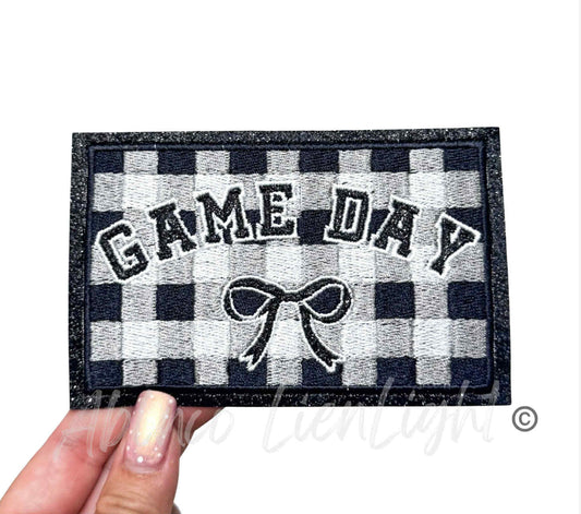 Black Game Day Checkered Plaid Bow-Small