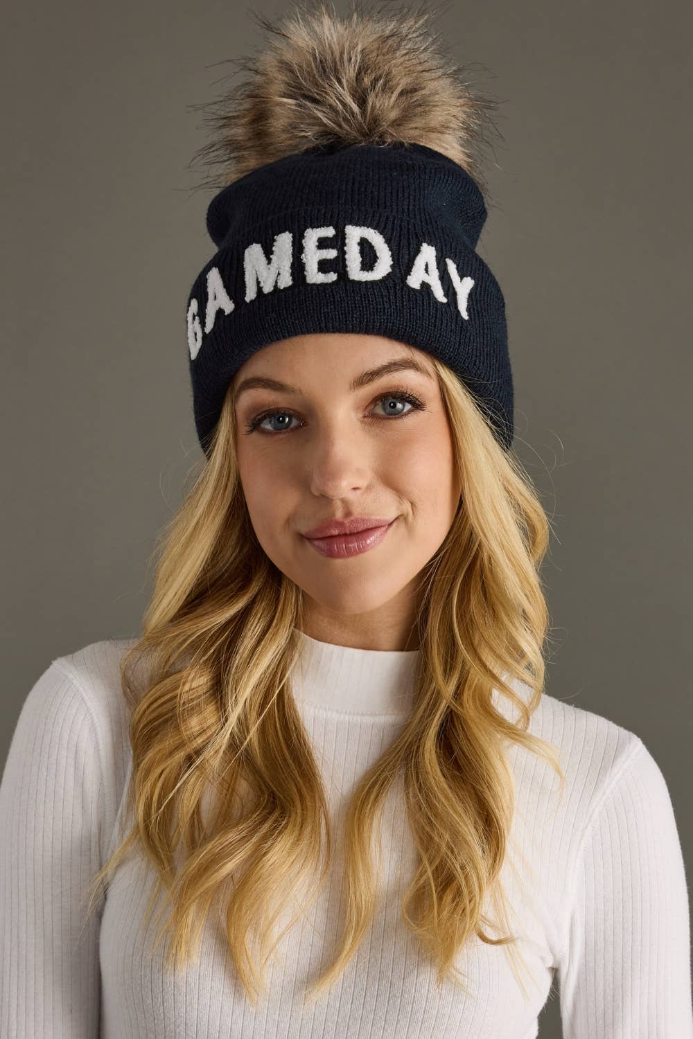Navy & White Game Day Pom Hat