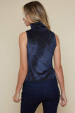 Noelle navy metallic holiday, velvet turtleneck, top