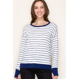 Lara Long Sleeve Thumbhole Cuffs Striped Top