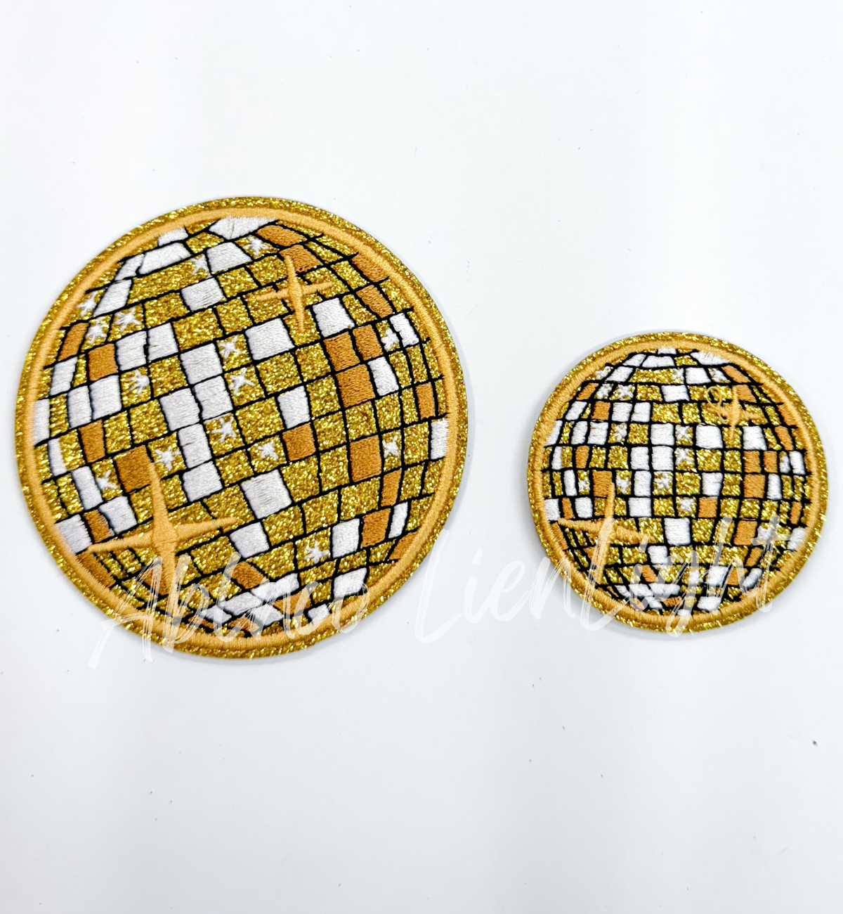 2” Gold glitter disco ball embroidery patch iron on
