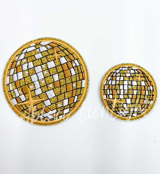 2” Gold glitter disco ball embroidery patch iron on