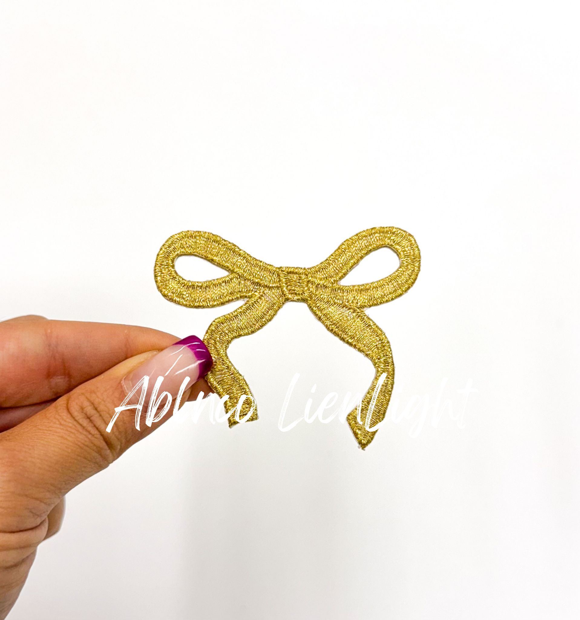 Gold dainty bow trucker hat embroidery patch iron on