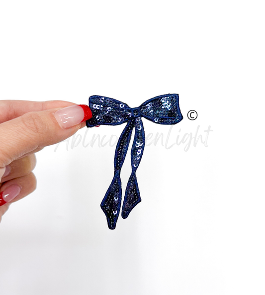 Navy Skinny Sequins Embroidery Bow Patch