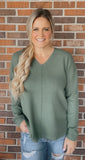 Wren Waffle V-Neck Long Sleeve Center Seamed Sweater