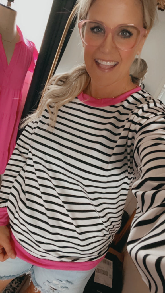 Mia striped Fushia top