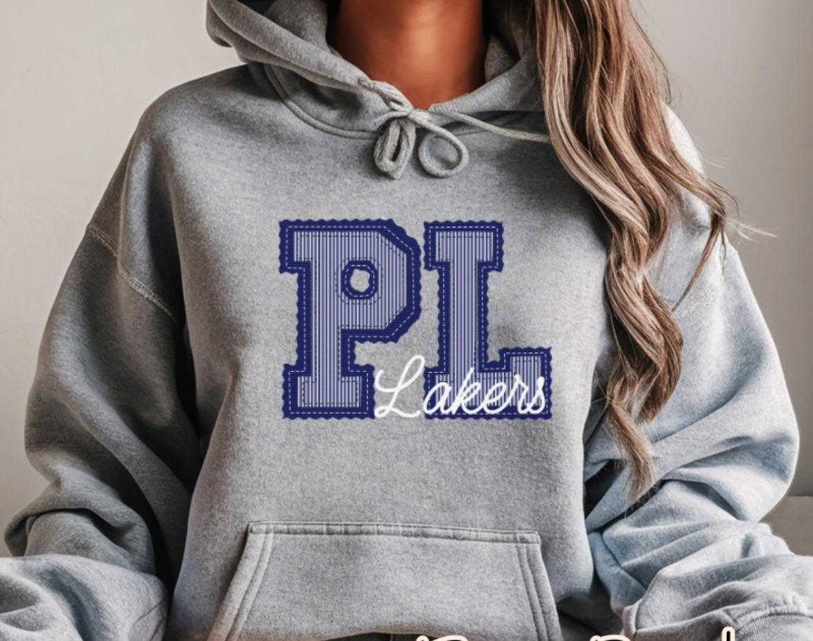 PL Cheer Hoodie- Faux Embroidery- YOU pick Cheer or Lakers under PL