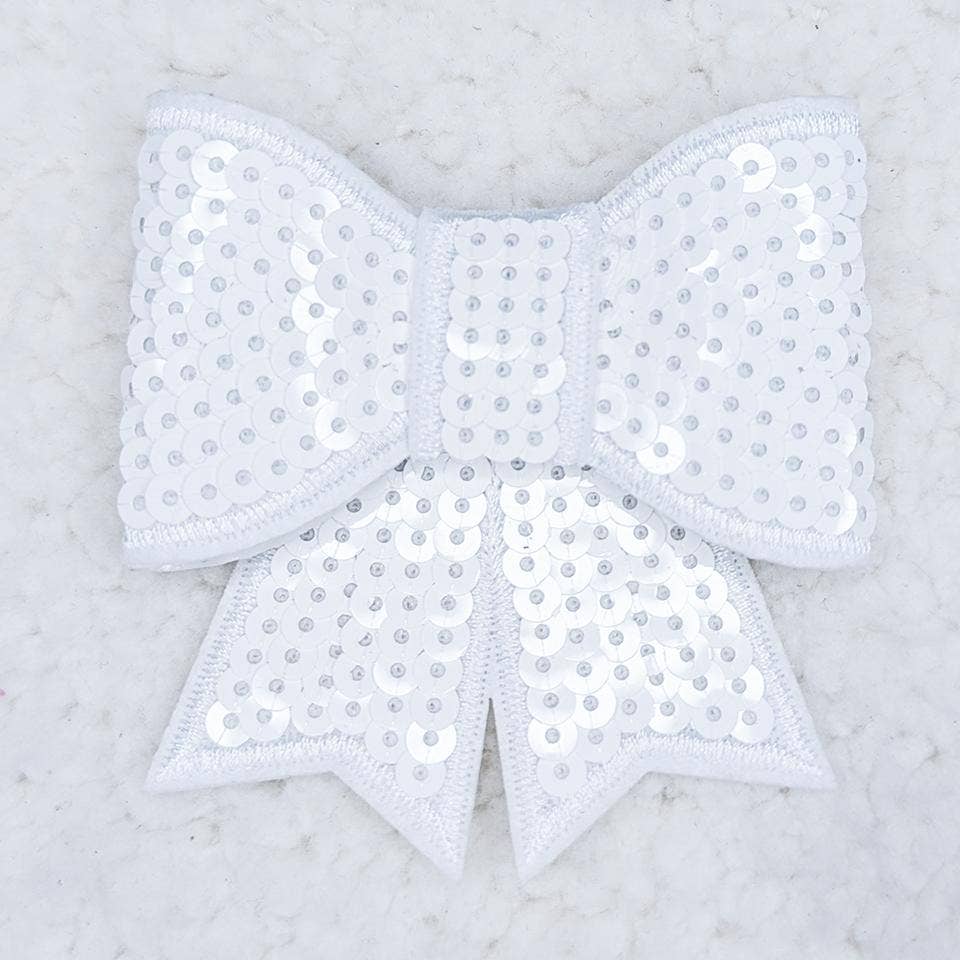 White Sequin Bow HAT/POCKET Patch