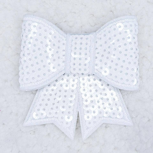White Sequin Bow HAT/POCKET Patch