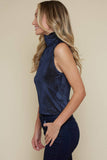 Noelle navy metallic holiday, velvet turtleneck, top