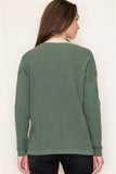 Wren Waffle V-Neck Long Sleeve Center Seamed Sweater