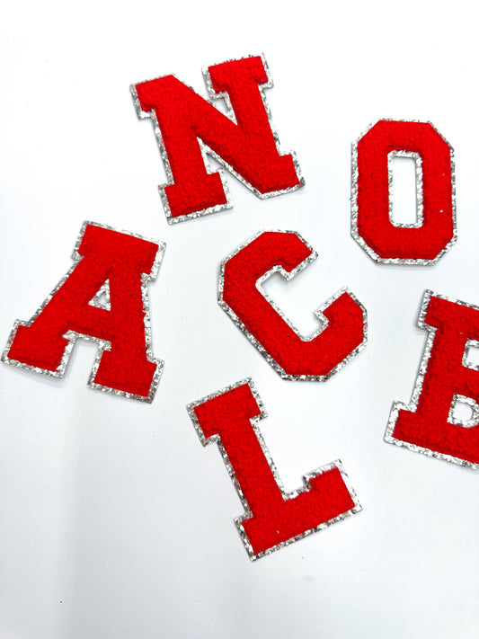 Red Silver Letters Chenille Embroidery Patch