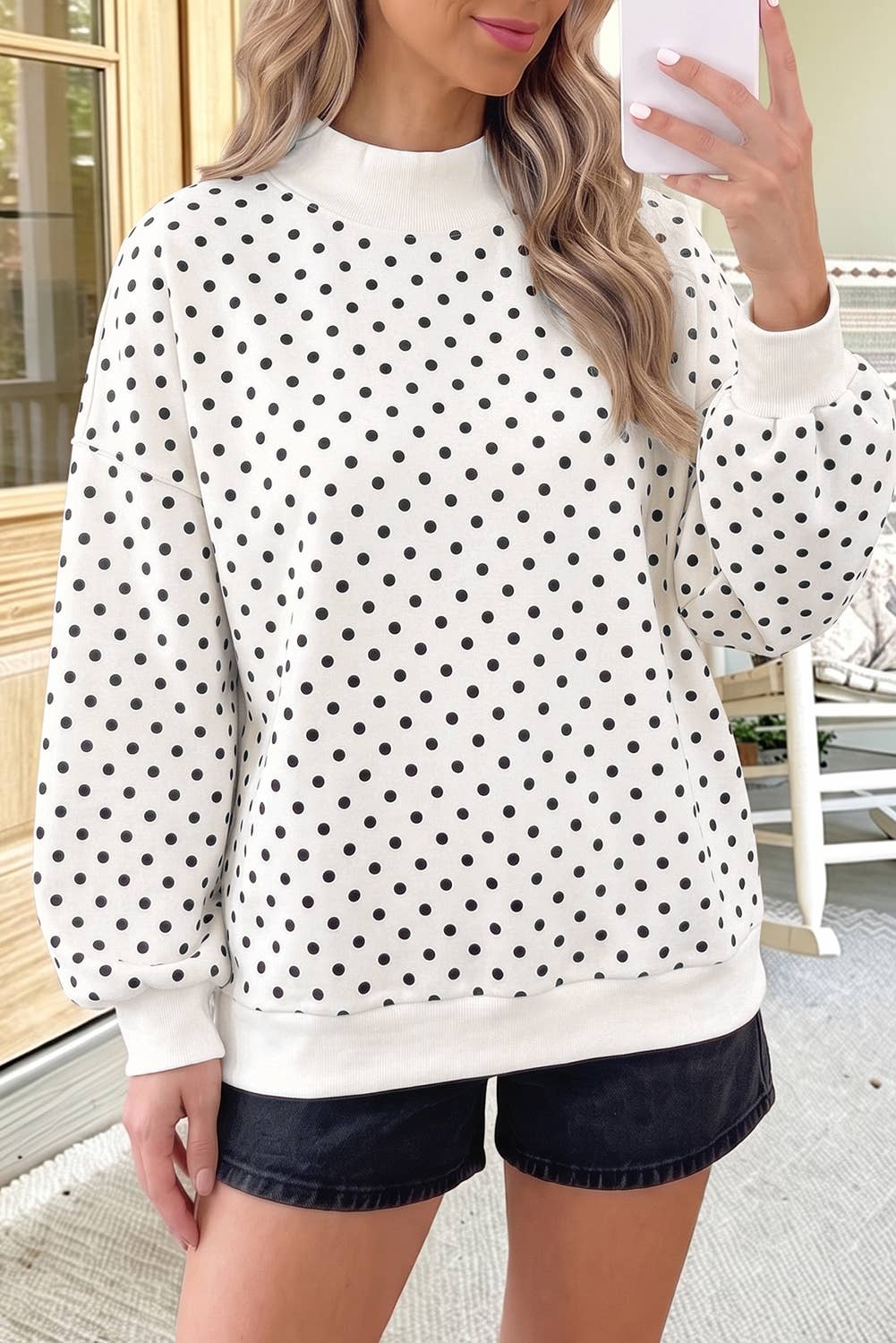 Polka Dot Mock Neck Sweatshirt