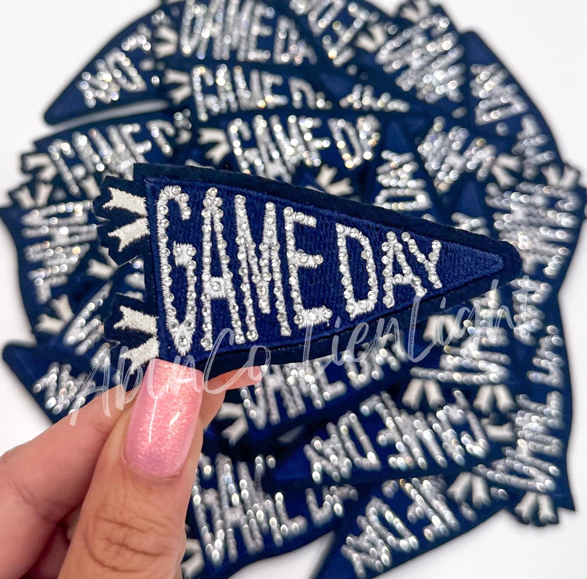 Navy game day rhinestone patch trucker hat patches iron on