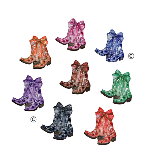 Green Floral Cowboy Bow Boots Sequin Embroidery Patch 