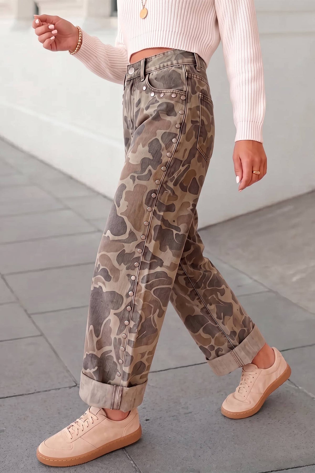 Camo Print Studded Straight Loose Jeans | 4-16 &  1X-4X