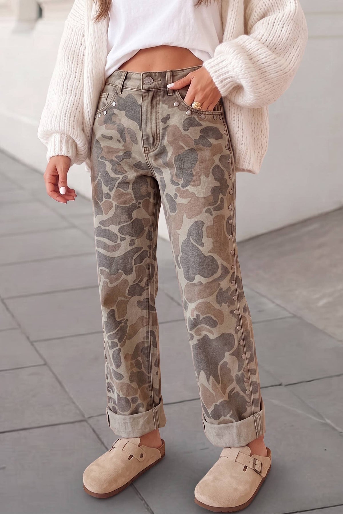 Camo Print Studded Straight Loose Jeans | 4-16 &  1X-4X