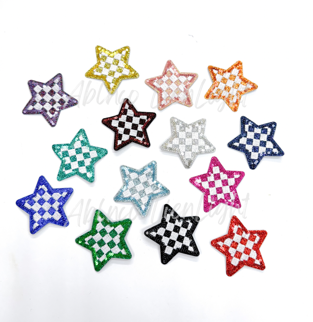 Gold checkered star embroidery glitter sequin patch