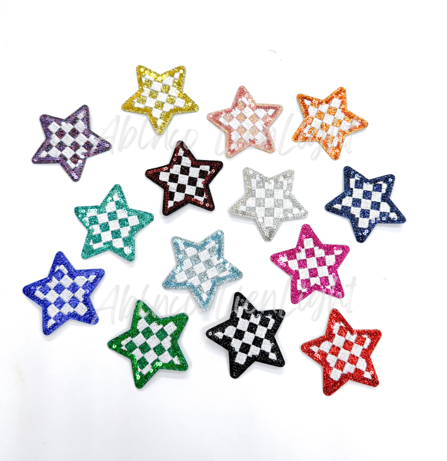 Navy checkered star embroidery glitter sequin patch