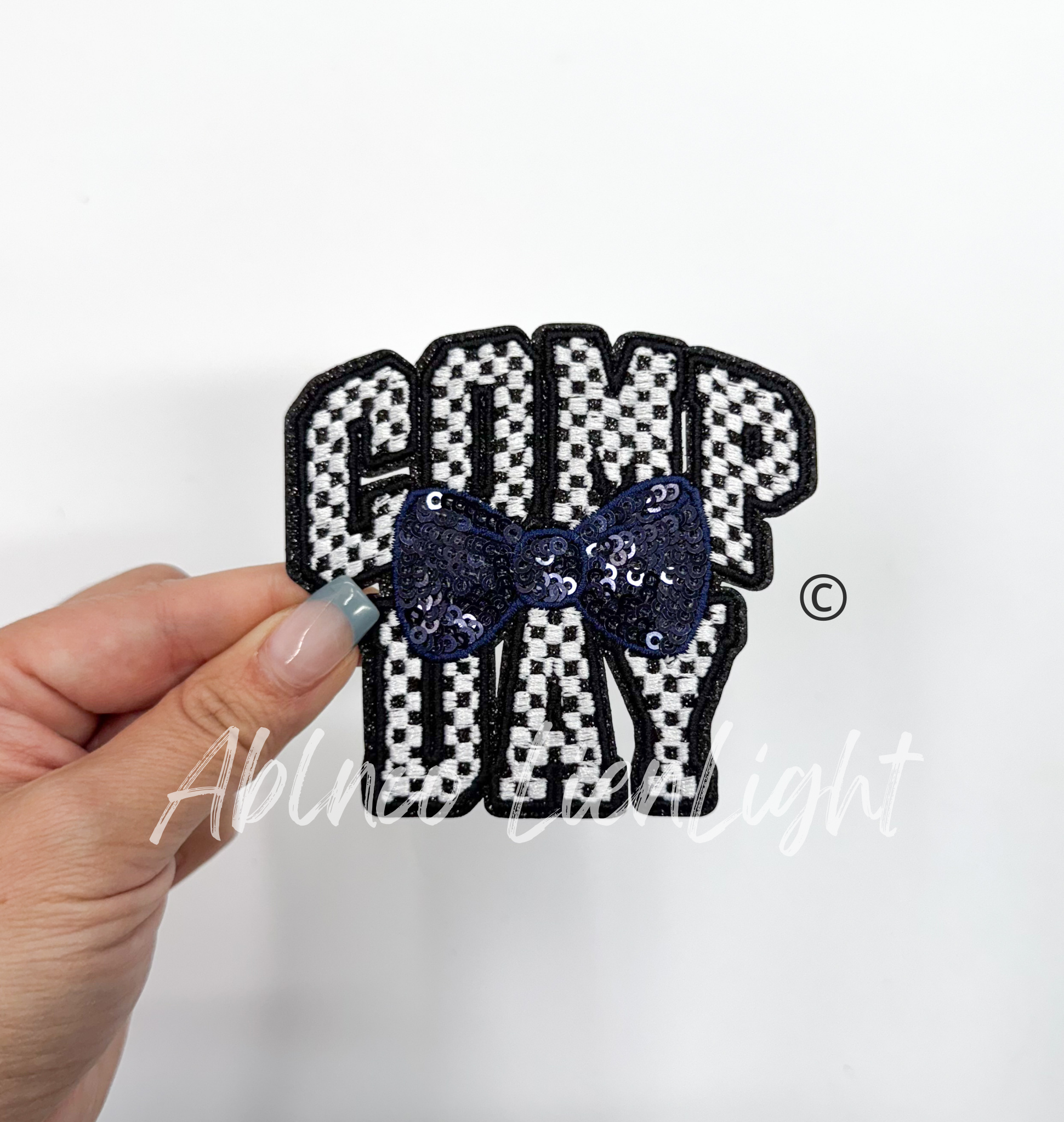 Navy Checkered Comp Day Sequins Embroidery Patch